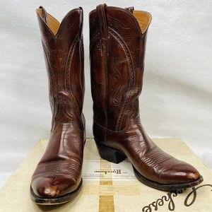 Vtg Lucchese Mens 10B Brown Ranch Hand Cowboy Boots